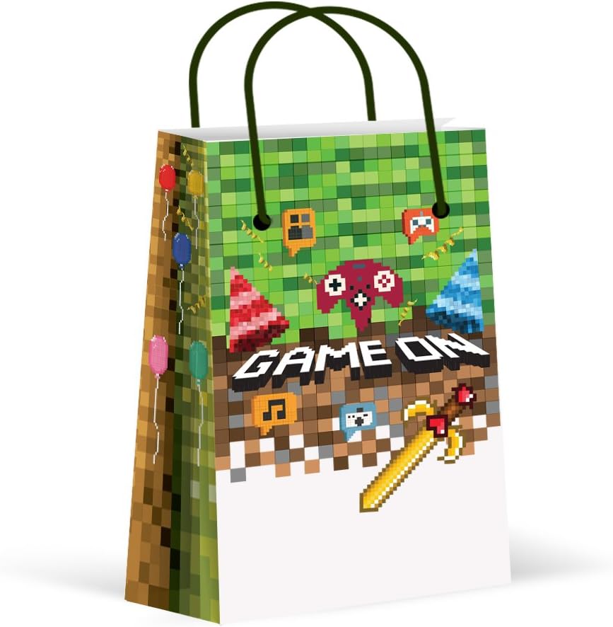 LARZN Premium Pixel Party Bags, Video Game,Treat Bags,Gamer Party, New, Gift Bags,Goody Bags, Pixel Party Favors, Pixel Party Supplies, Gamer Party Decorations, 12 Pack