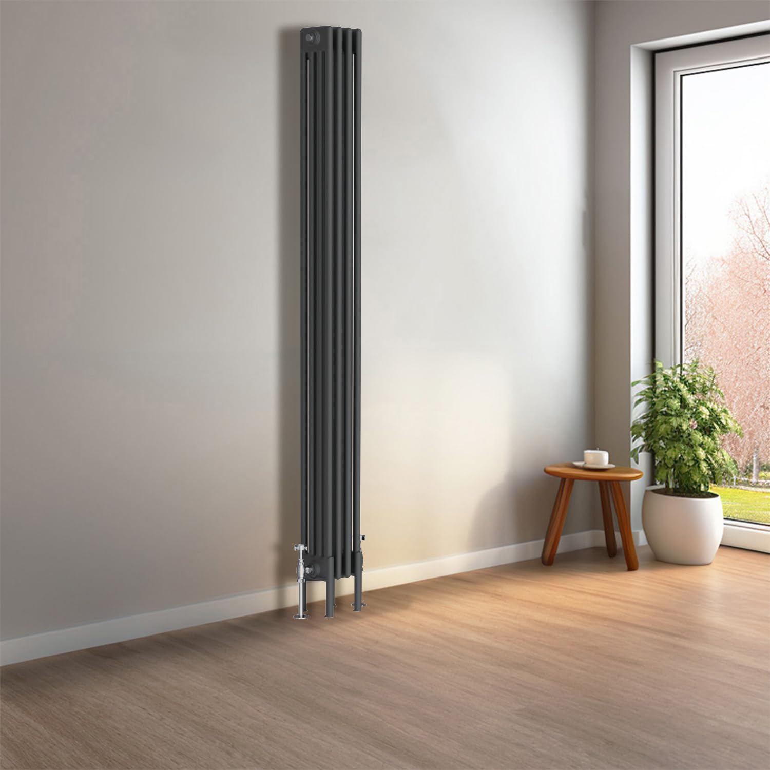 NRG Cast Iron Radiator Four Column 1800x200mm Anthracite Traditional Column Cast Iron Style Radiator Central Heating Radiator Perfect for Bathrooms, Kitchen, Living Room — image 1