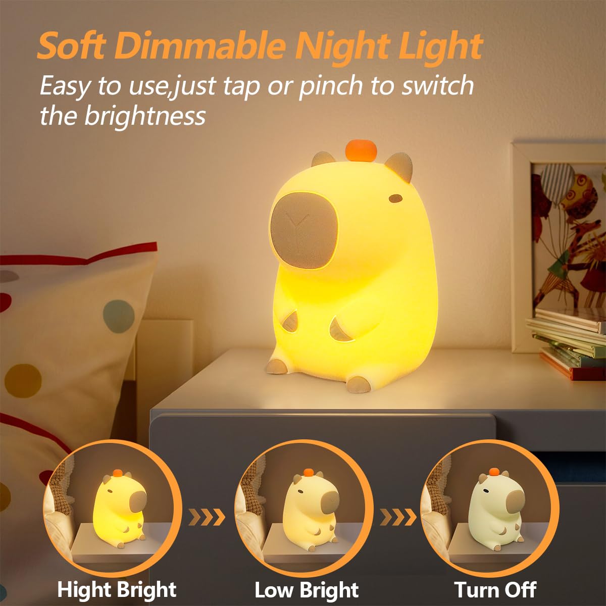 Luce Notturna Capibara Per Bambini - Ricaricabile, Touch, Con Timer - Foto 4