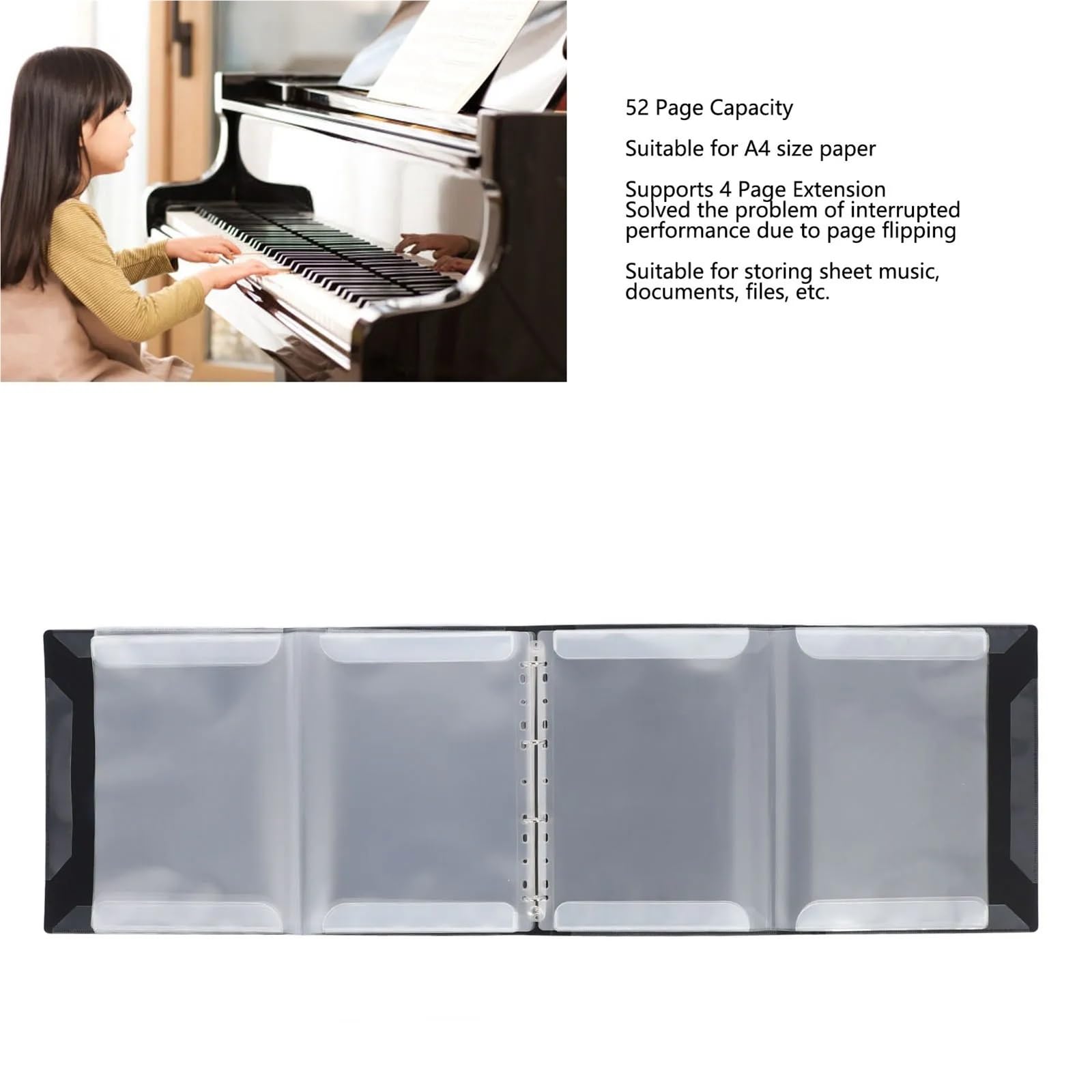 Carpetas Para Partituras Carpeta de partituras 4 páginas, carpeta A4 desmontable con capacidad 52, for teclado Piano, violín y violonchelo Para Partituras Y Papel