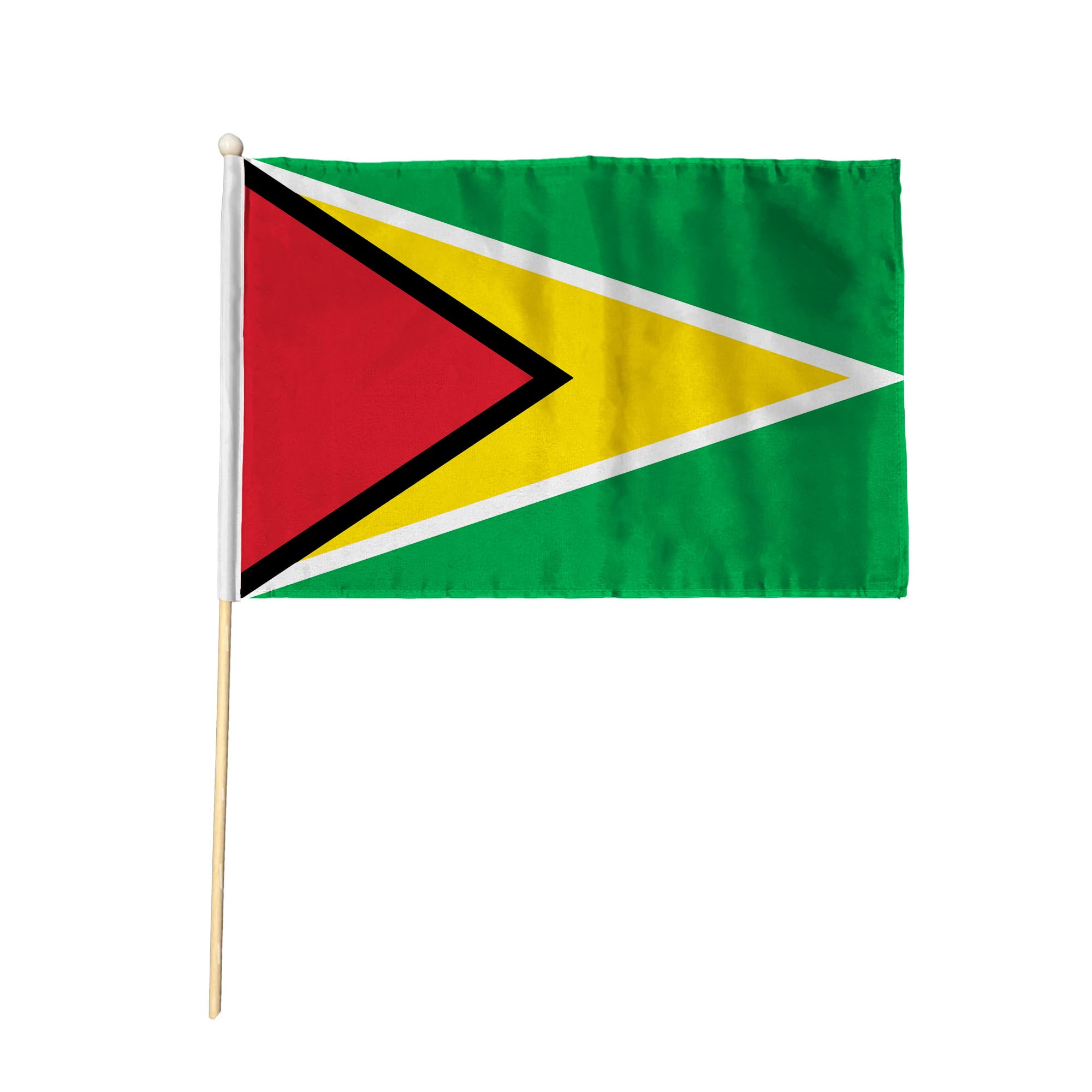 Flagtex Guyana Pack of 2 Hand Waving Flag (9x6 Inch) - Premium Wooden Stick Hand Flag 9x6 Inch Natural Wood Pole Green Yellow Red Black Golden Arrowhead Flag Events