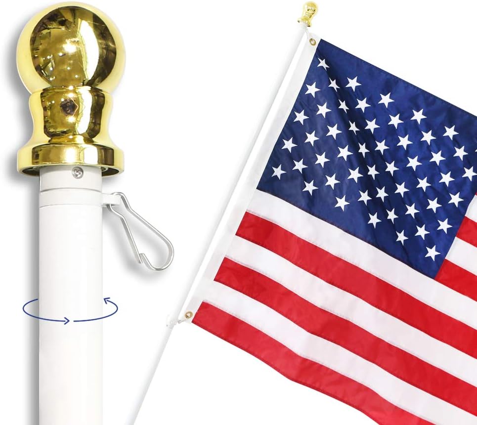 Anley 6 Feet Tangle-Free Flagpole, Aluminum Spinning Wall Mount Flag Pole - Heavy Duty, Weather Resistant & Rust Free - White