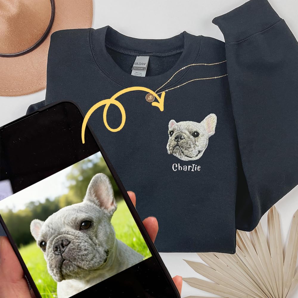 Sudadera con Capucha Personalizada - Bordado de Cara de Mascota + Nombre/Texto en la Manga | Camiseta con Foto de Perro Amantes de Animales