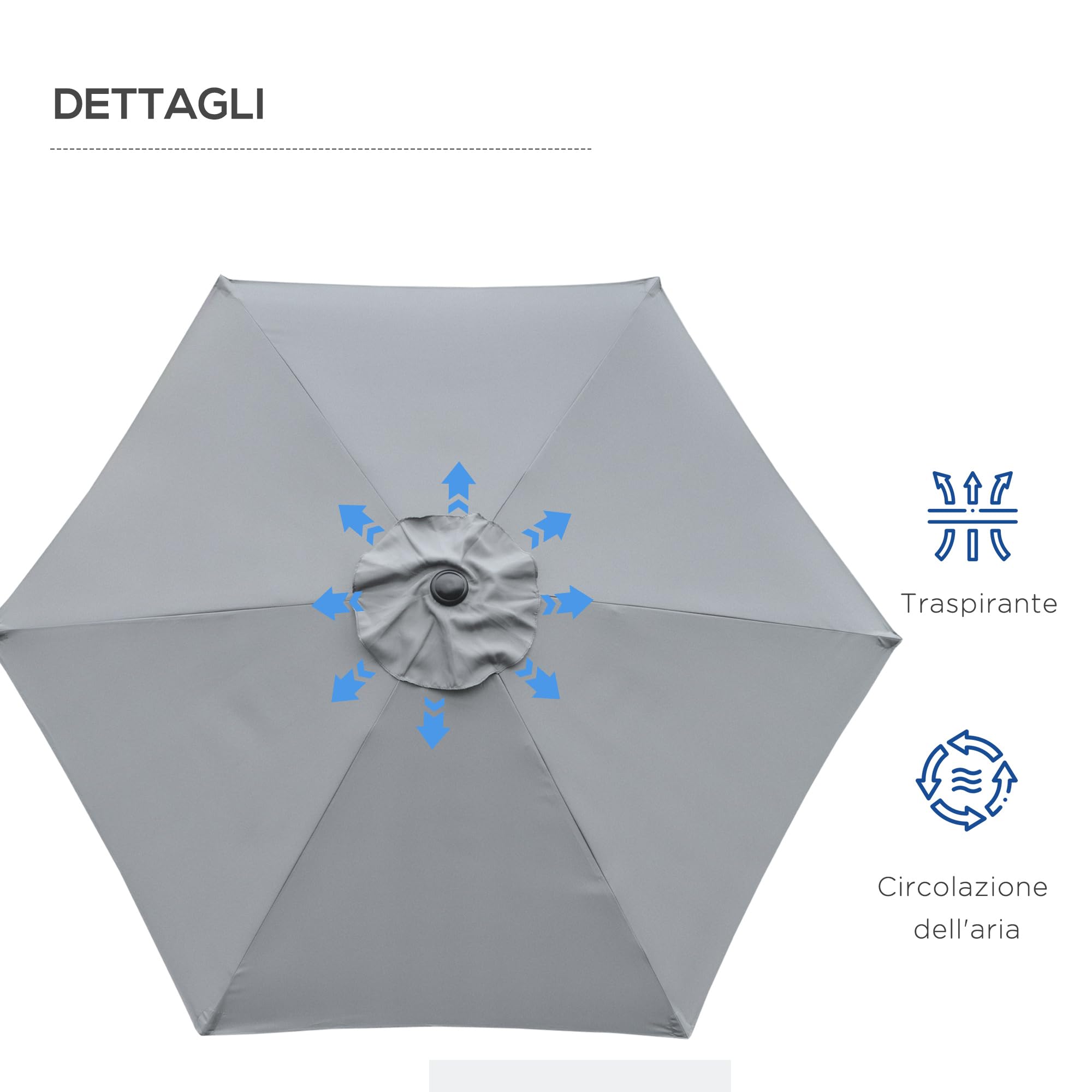 Outsunny Ombrellone da Giardino Inclinabile 2.3x2 m in Poliestere 180g/m², Ombrellone per Esterno da Terrazzo e Patio con Apertura a Manovella, Palo in Metallo e 6 Stecche,