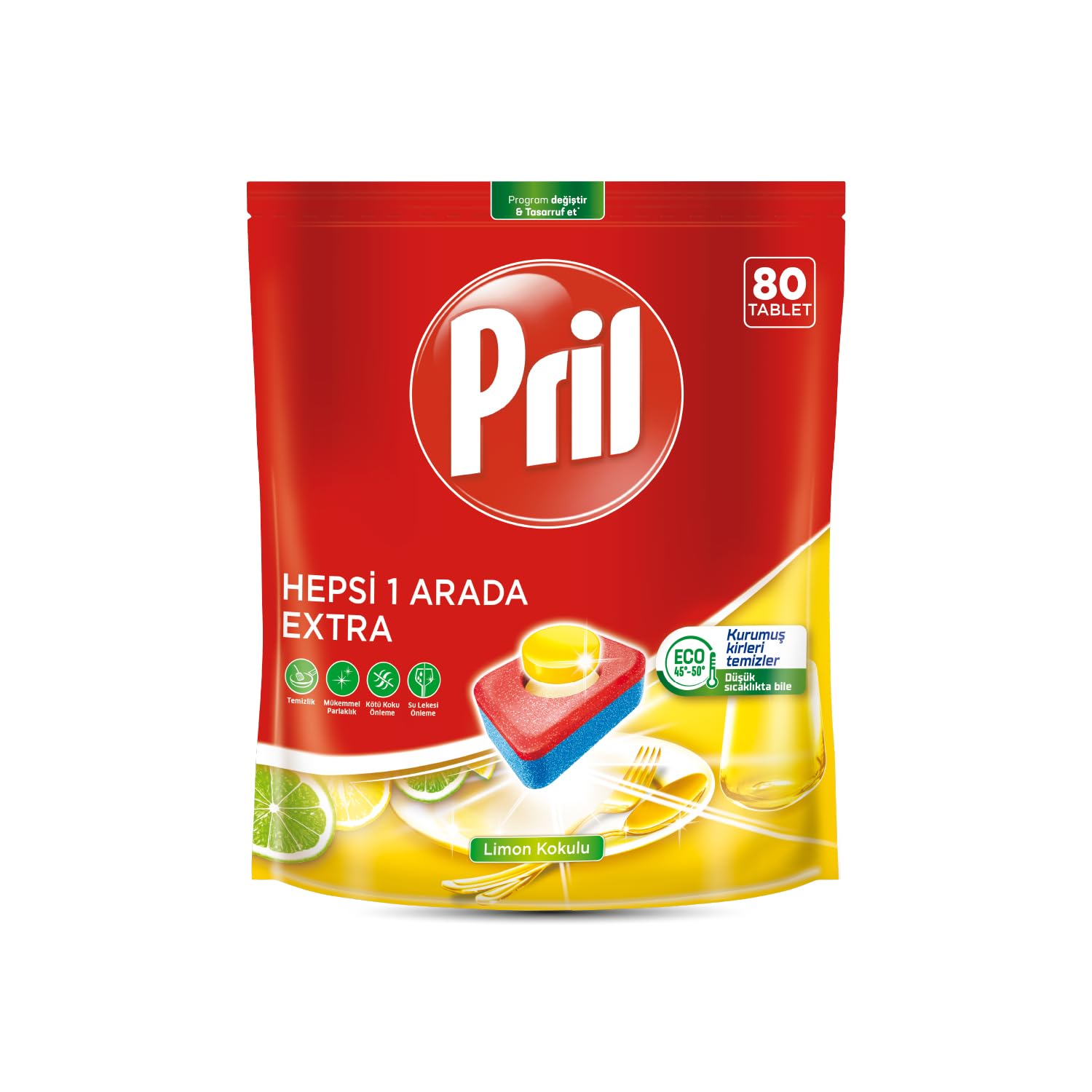 Pril Hepsi Bir Arada Extra Tablet Bulaşık Deterjanı 80 Yıkama, 80 tablet