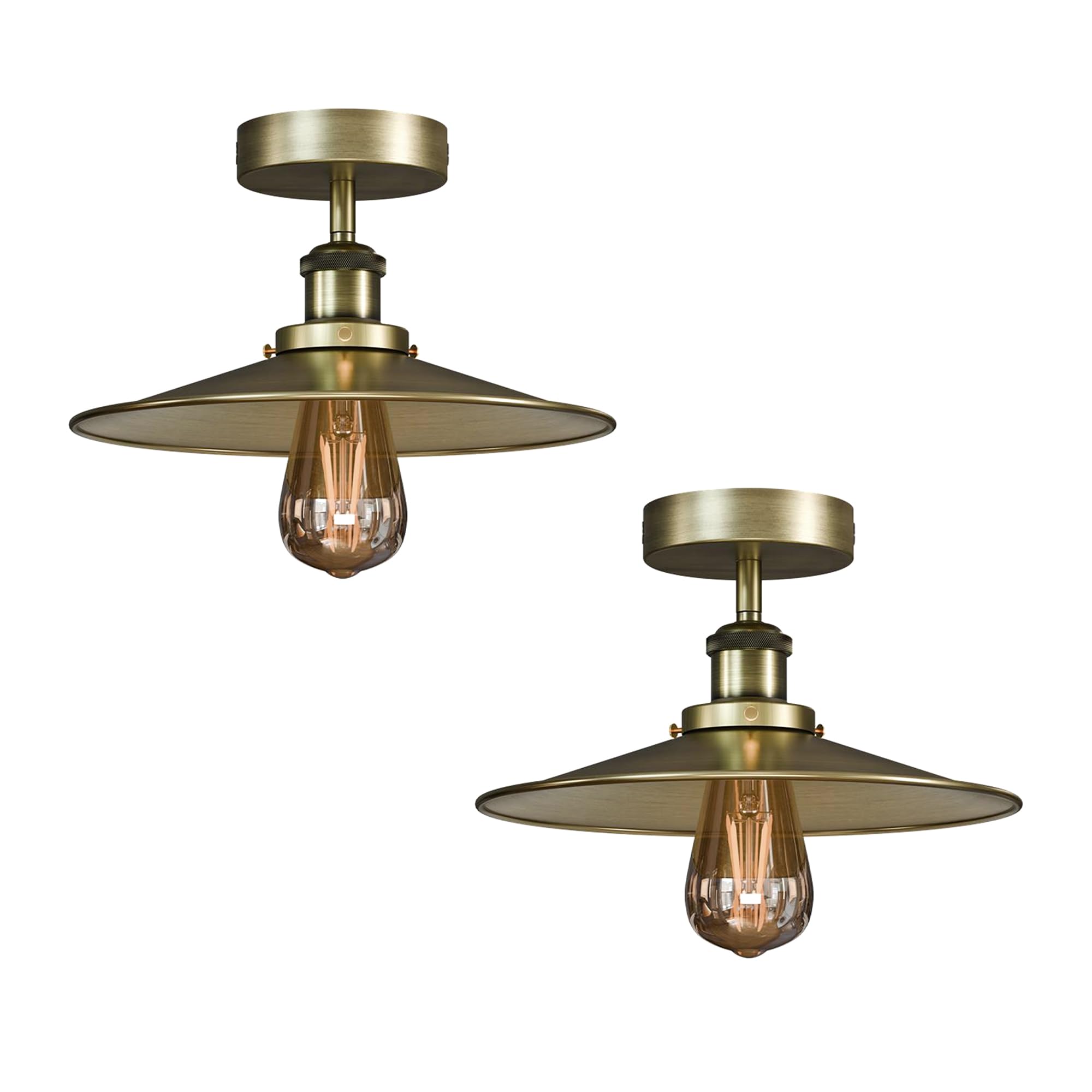 Pack of 2 Semi Flush Ceiling Light Fixture E27 Lamp Holder 22cm Green Brass Shade LED Ceiling Lighting Chandeliers for Hallway Bedroom Living Room Easy To Fit Anti Rust Durable Metal With A+ Bulb