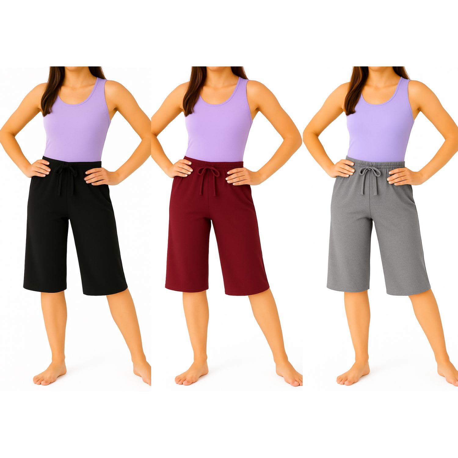 Womens Loosefit Capri, 3/4th Capri For Girls (BGM) Pack Of 3-picture-11