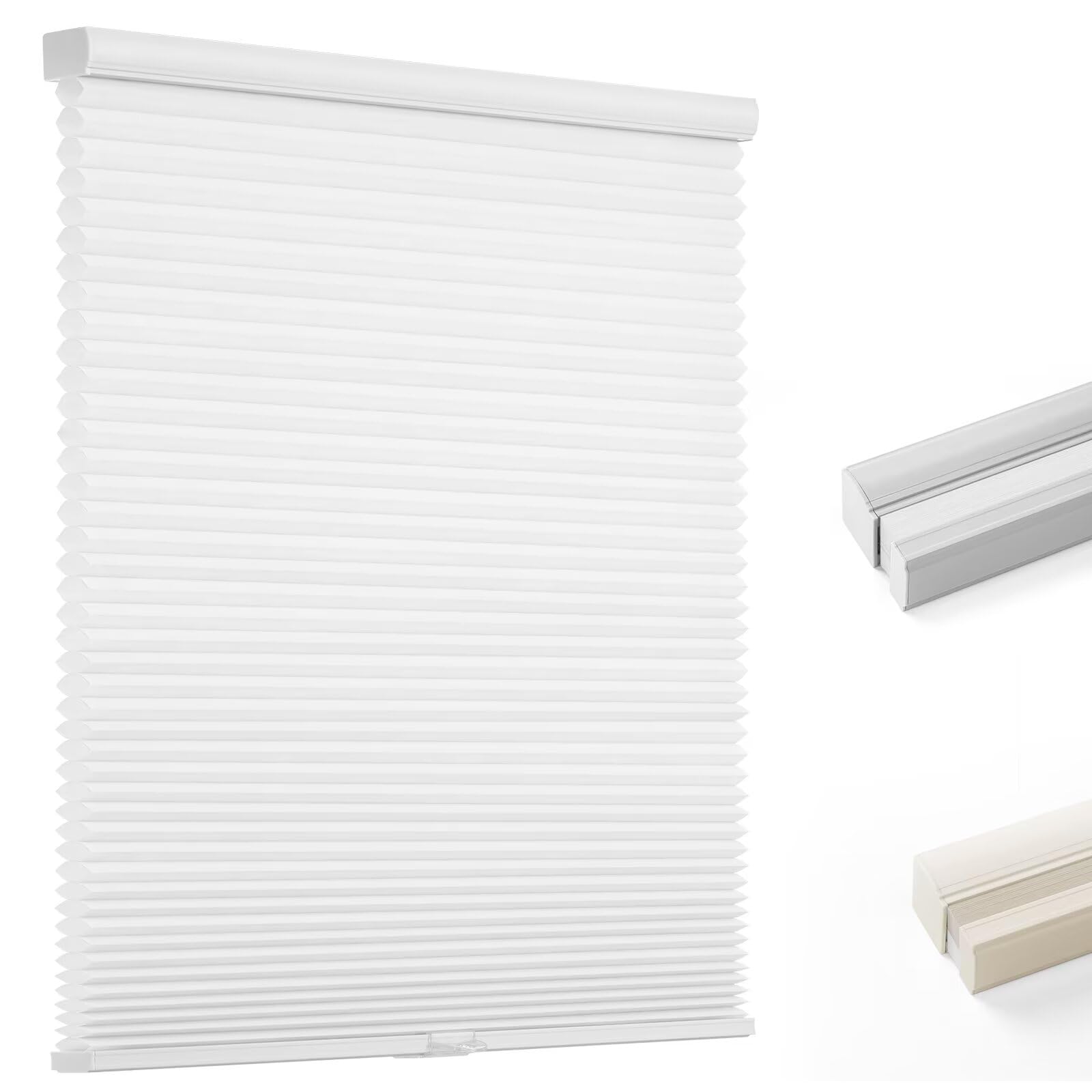 Youngoo Custom Size Light Filtering Cellular Shades,Cordless Cellular Window Blinds,Honeycomb Blinds for Indoor Windows,Pull Down Thermal Window Coverings for All Season, White.