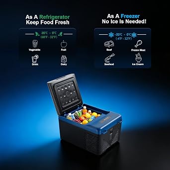 KI9,9L Compressor Car Refrigerator, Portable Camping Fridge DC 12v/24v Freezer for picnic, road trips and truck,20℃ to 20℃ [Energy Class B]