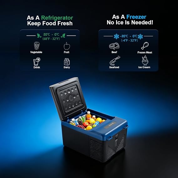 KI9,9L Compressor Car Refrigerator, Portable Camping Fridge DC 12v/24v Freezer for picnic, road trips and truck,20℃ to 20℃ [Energy Class B]