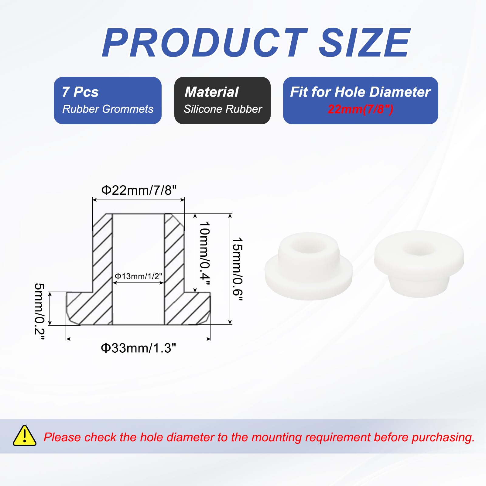 PATIKIL Silicone Rubber Grommet, 7 Pcs 7/8"(22mm) Drill Hole - Image 2
