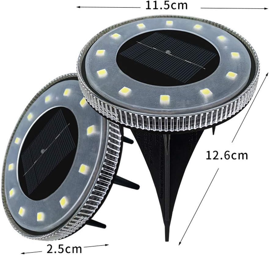 Solar Ground Lights, 2 Pack 12 Led Lamp Beads Solar Ground Lights Outdoor, Ip65 Waterproof Solar Ground Lights, Solar Disk Lights for Pathway, Lawn, Patio, Yard,White Light