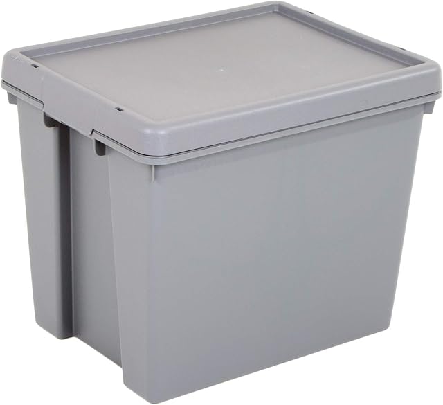 24L Litre Bam Cement Grey Recycled Plastic Heavy Duty Storage Box With Lid Home Office Stackable Container (1)