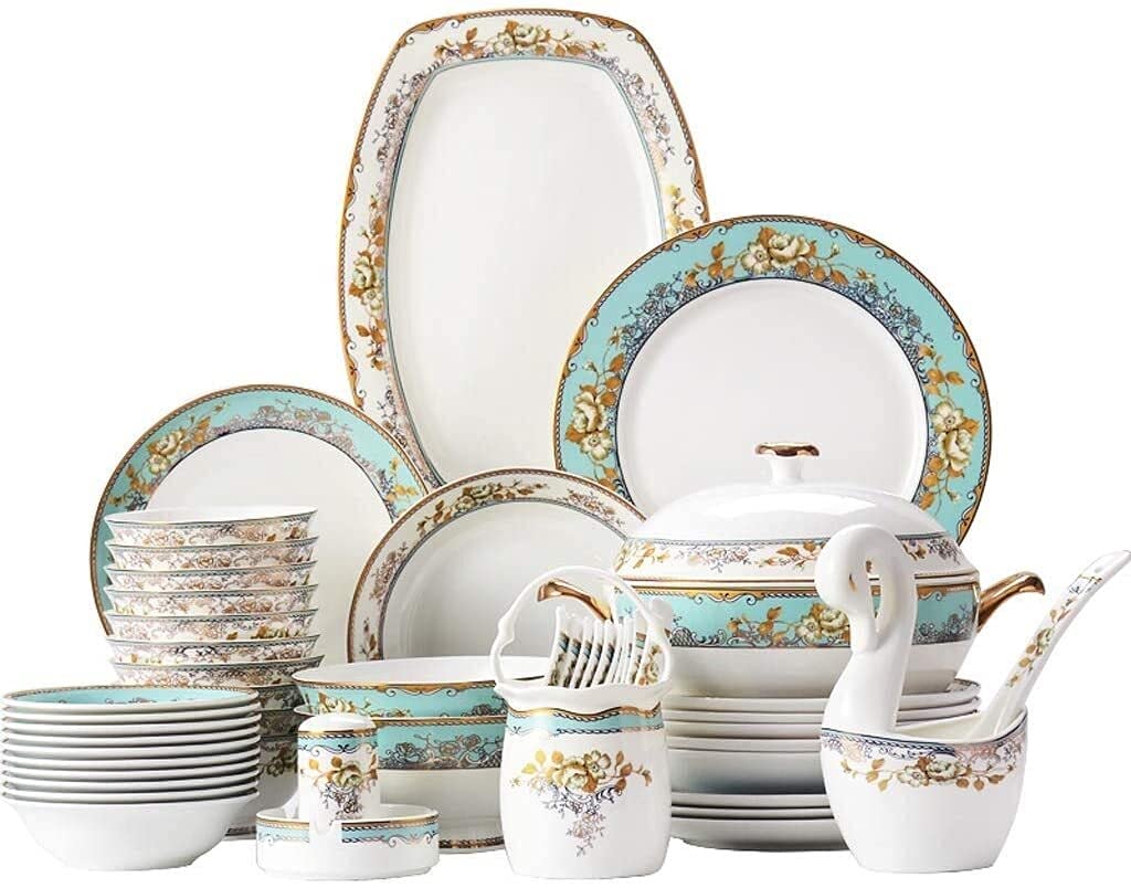 Porcelanowy zestaw zastawy stołowej, kompletny serwis rodzinny i restauracyjny, wszechstronna kolekcja misek i naczyń