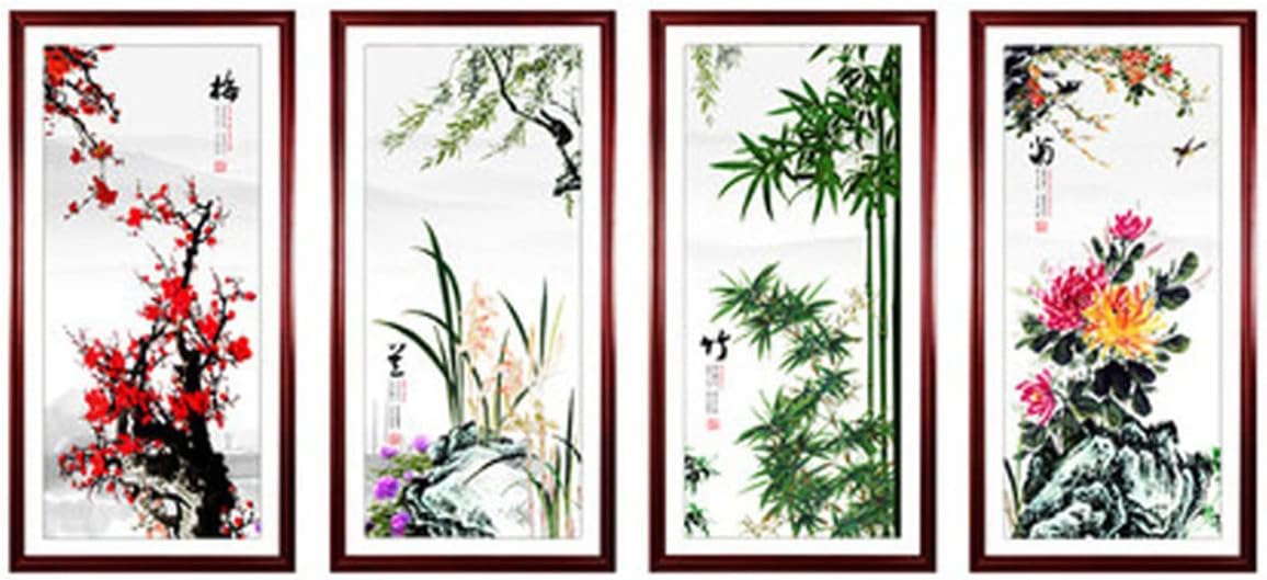 Instarry DIY 5D Diamond Painting Kits Full Drill Plum Blossoms Orchids Bamboo and Chrysanthemum Crystal Cross Stitch Room Decor Art Set 55.1x25.6 inch