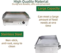 Vista 5 de Plancha eléctrica antiadherente de 4400 W, parrilla termostática de doble control de 572 °F/572.0 °F con disyuntor de sobrecarga, parrilla