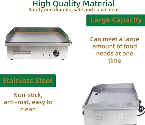 Miniatura 5 de Plancha eléctrica antiadherente de 4400 W, parrilla termostática de doble control de 572 F572.0 F con disyuntor de sobrecarga, parrilla Teppanyaki