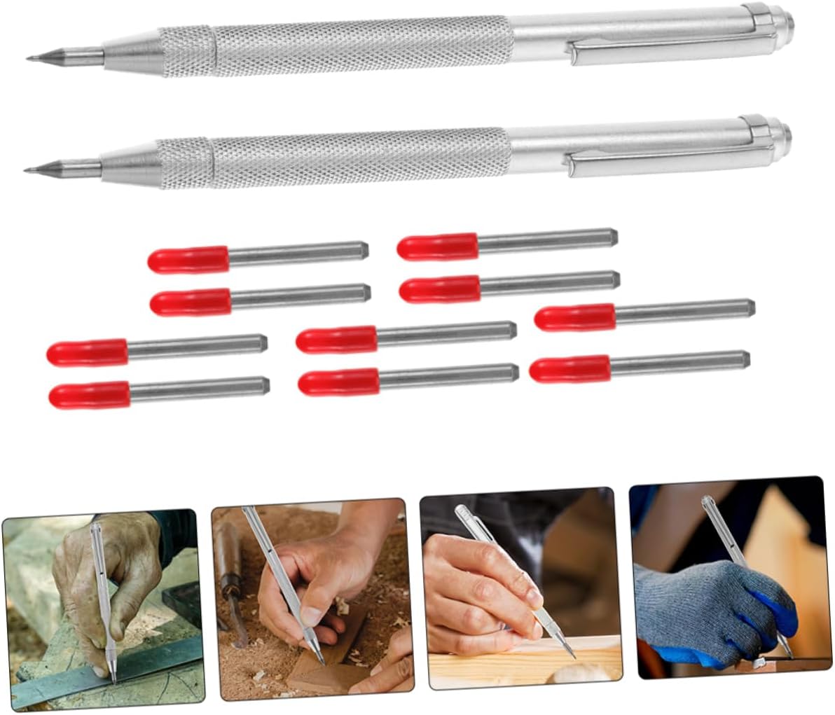 4sets Scriber Tool with Replacement Tips Tungsten Carbide Engraving Pen for Accurate Marking Glass Ceramics and for Carpenters and Builders