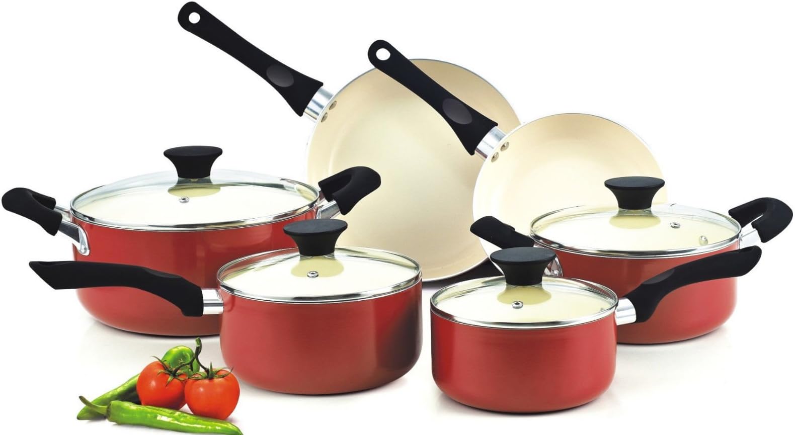 Nonstick Ceramic Coating Ptfe-pfoa-cadmium Free 10-piece Cookware Set, Red by Cookware Sets