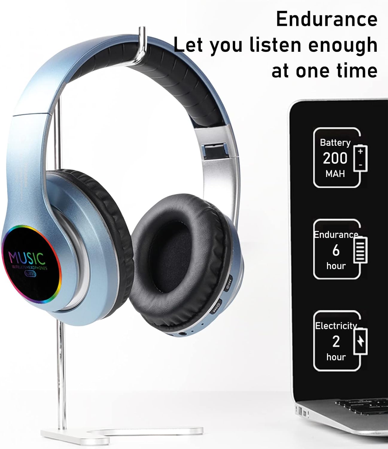 mumico sport over ear bluetooth headphones stereo headset with led wireless wired dual mode micro tf fm for cell phone pc folding light weight