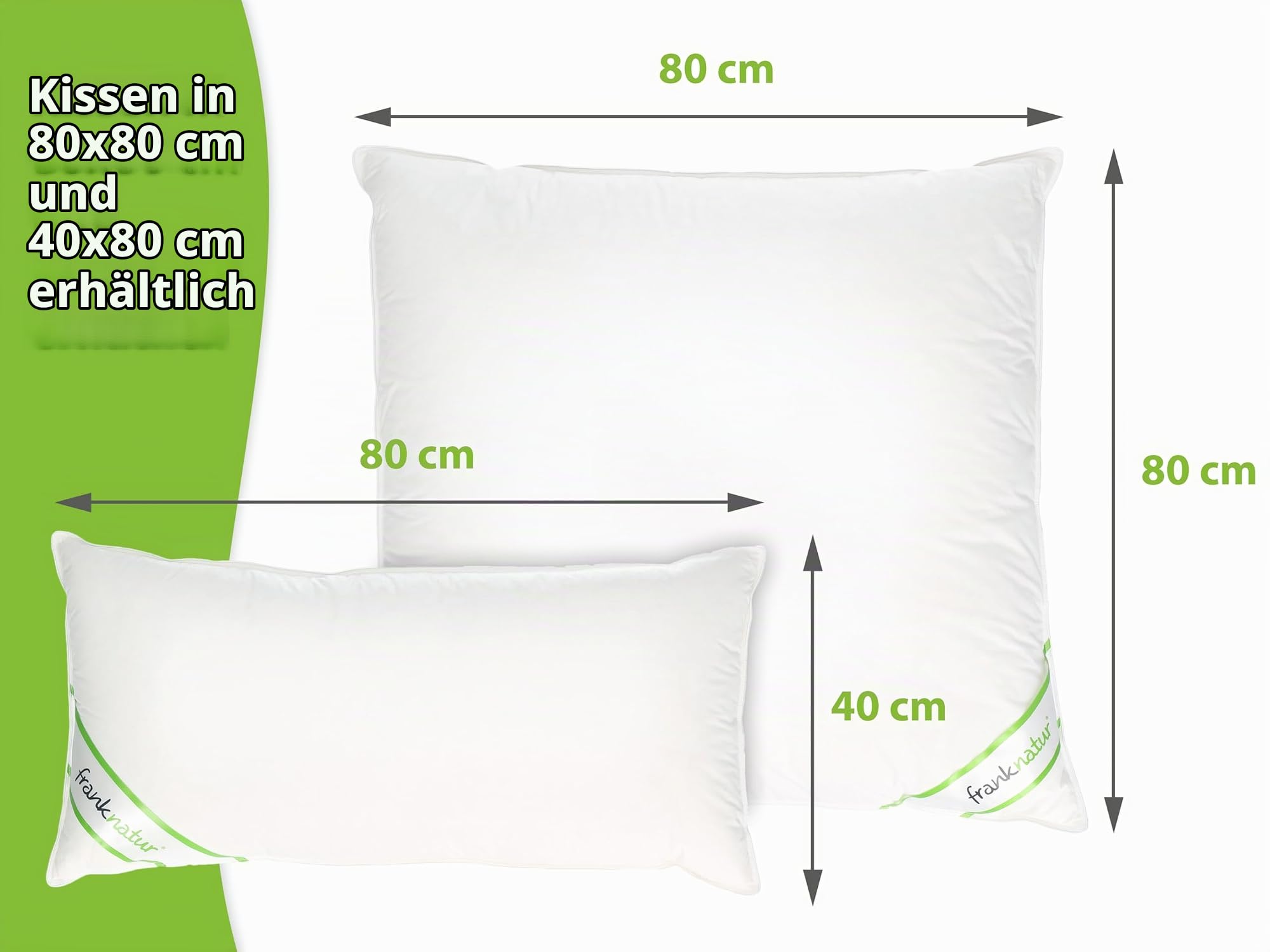 franknatur - 2X Kopfkissen 80x80 100% Gänsefedern Kissen Claudia