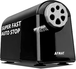 AFMAT Heavy Duty Electric Classroom Sharpener, 6 Holes, for 6-11mm Pencils, Auto Stop, Super Fast, Never Eat Pencils, School Teacher Must Have, Plug in, Black