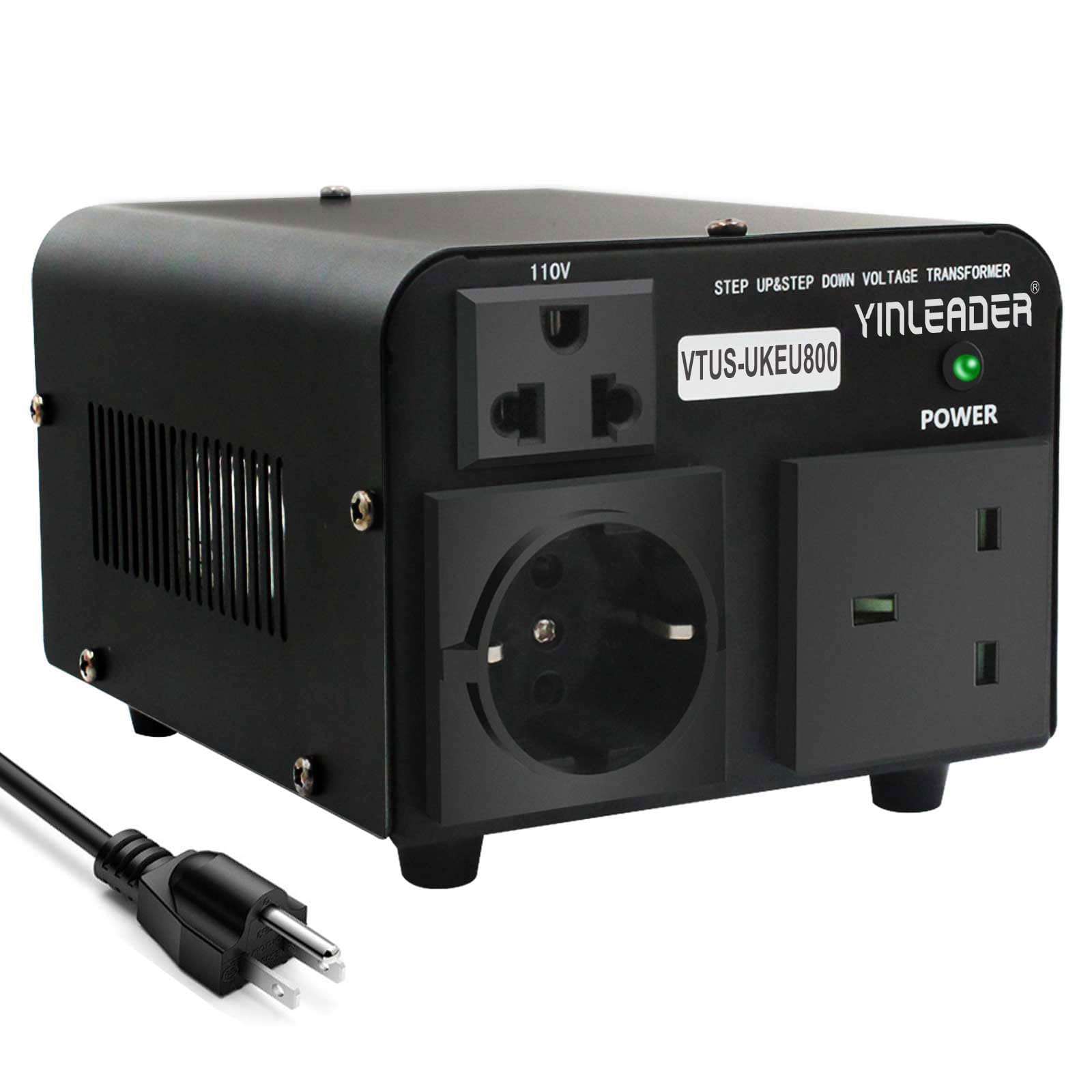 Yinleader Voltage Converter 800W Step Up/Down Transformer 110/120V to 220/230/240V for use European, UK and More Overseas appliances in The US/CA/MX [110V US Power Cord Included Only, No 220V Cord]