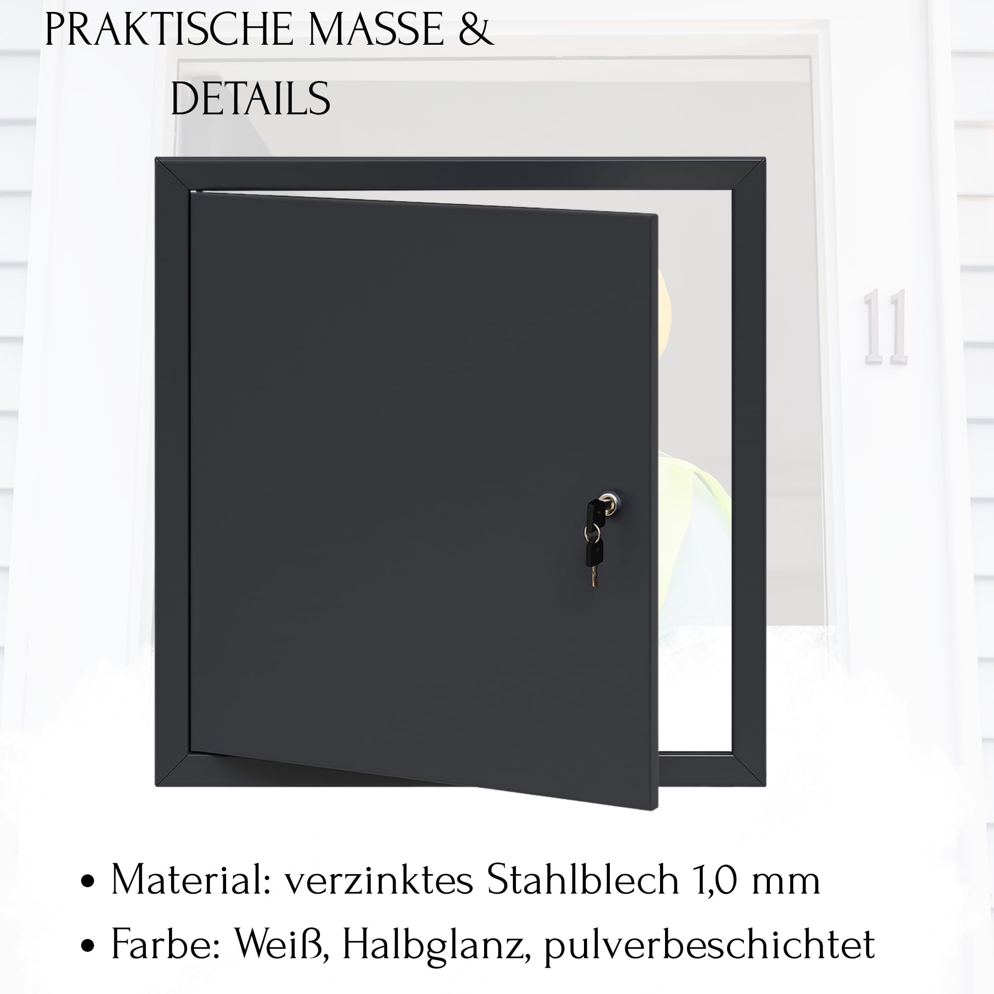 TMALASER - Porta di ispezione in metallo, 70 x 50 cm, in acciaio zincato, porta di ispezione GRAFIT 700 x 500 mm, serratura con chiave, porta di ispezione per pareti in cartongesso