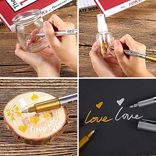 Image of 53ARTS Gold and Silver Metallic Fine Point Tip Marker Pens, Permanent Markers Suitable for Cards Writing Signature Lettering Painting Pens (4)