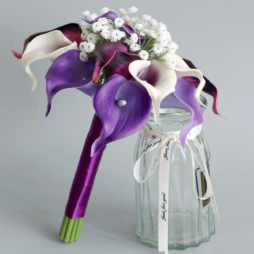 S_SSOY Purple Calla Lily Wedding Bouquet,Artificial Calla Lily Bride Bouquet Bridesmaid for Ceremony Anniversary Party Bridal Shower Decoration Wedding Bouquets