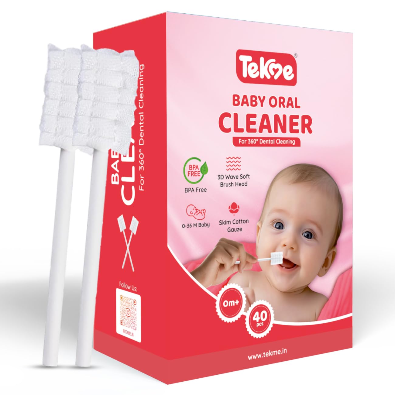 Tekme 40pcs Baby Oral Cleaner for New Born, Baby Tongue Cleaner for 0-6months, Baby Mouth Cleaner, Baby Oral Cleaner, Disposable Mouth Swabs for 0-36 Months