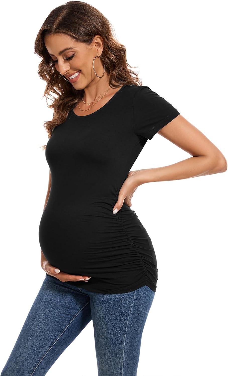 Smallshow Women's 4 Pack Maternity Shirts Short Sleeve Pregnancy Tops Clothes - Image 5