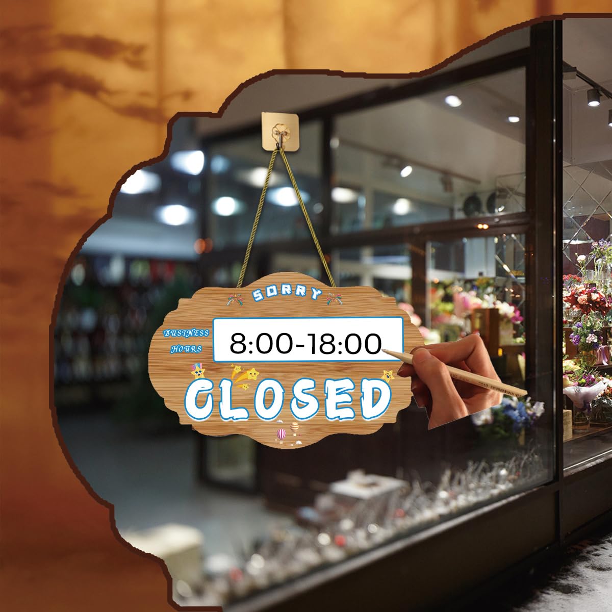 Cartello aperto/chiuso bifacciale resistente - Cartello orario di apertura regolabile per porte, caffetterie e vetrine di boutique, cartello per porta/parete montato su corda di qualità commerciale