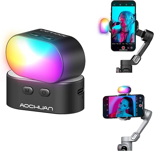 AOCHUAN Luz de relleno magnética RGB para cardán, luz de video LED con 3 brillo y ajuste de 7 colores para fotografía, mini luz de relleno portátil