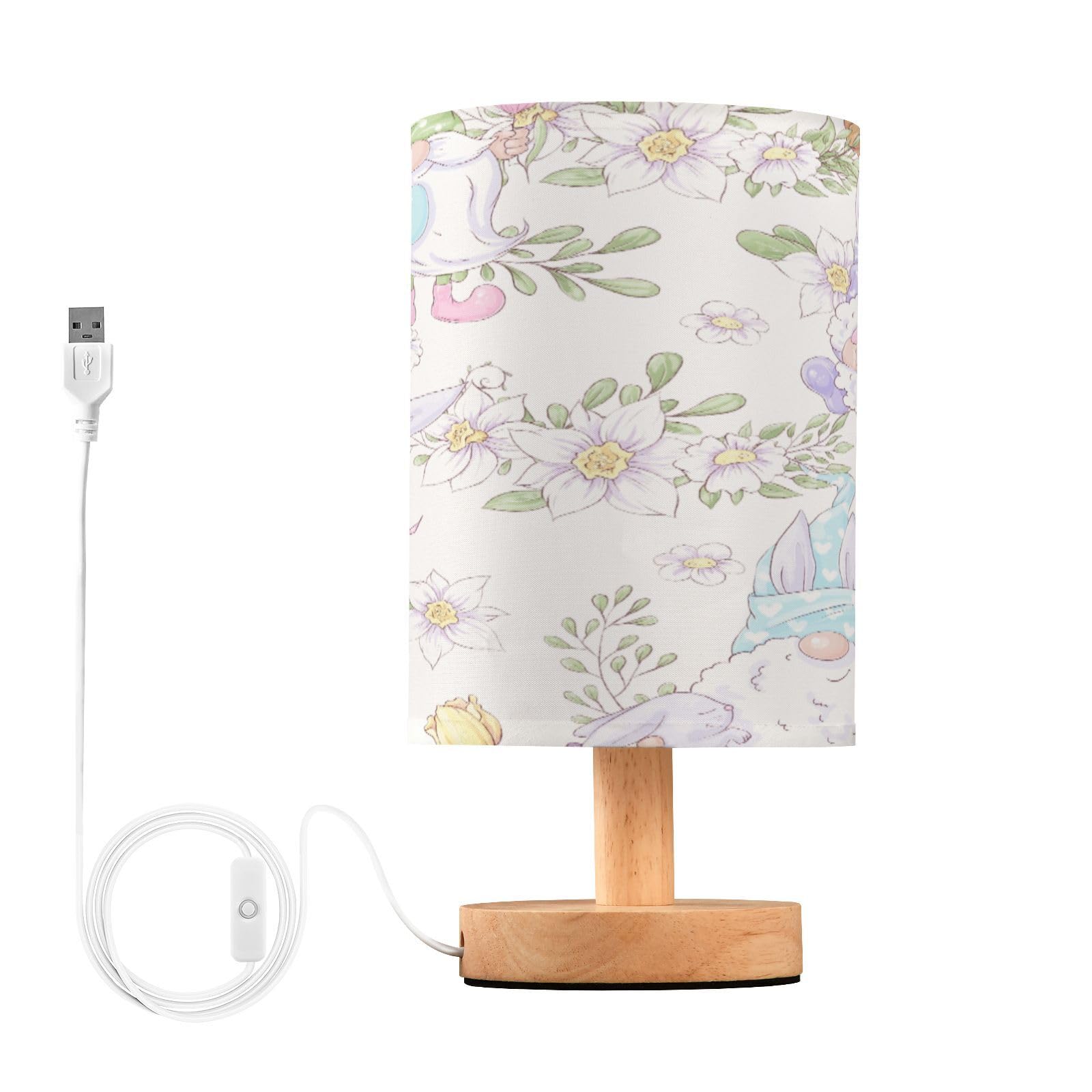 SDMKA Cute Easter Pattern Bedside Table Lamp for Bedroom, Minimalist Nightstand Lamp with Round Fabric Shade for Living Room, Office, No Bulb Required