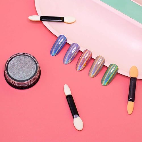 Vista 52 de Artdone Polvo de uñas cromado, efecto espejo metálico, pigmento cromado, iridiscente, aurora, brillantina, sirena, perla, kit de polvo para esmalte