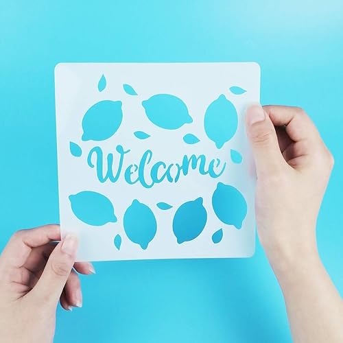 Miniatura 3 de Plantillas de limón, 5 piezas de plantillas de pintura de verano para granja de madera signos de bienvenida limón reutilizable plantilla de mylar