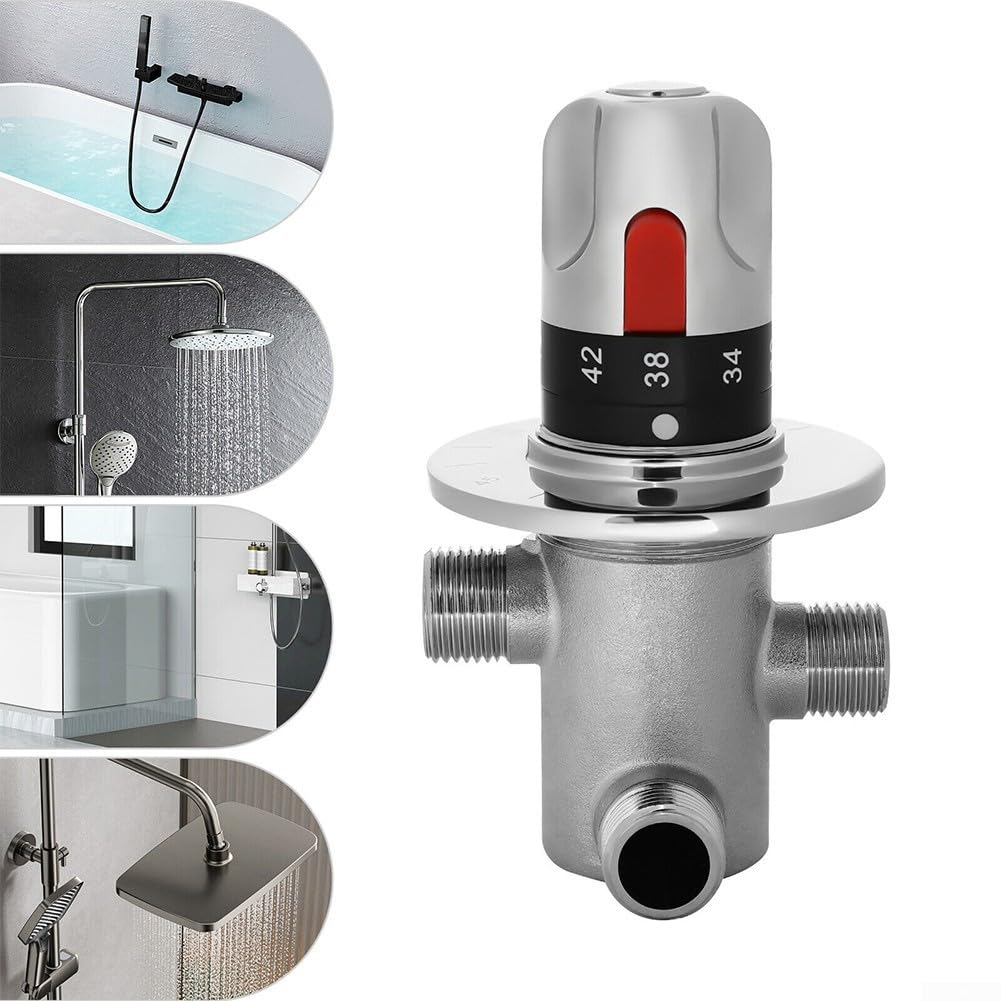 Zoegneer Válvula mezcladora termostática de latón con acabado cromado para control de temperatura de agua caliente y fría, cartucho G1 2 para lavabo, bidé y ducha, construcción Easy Inst