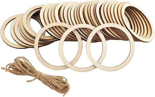 100 piezas de bloques de cilindro de madera de 2.4 in para manualidades, anillos de aro de madera redondos sin terminar, corona de madera, marco de