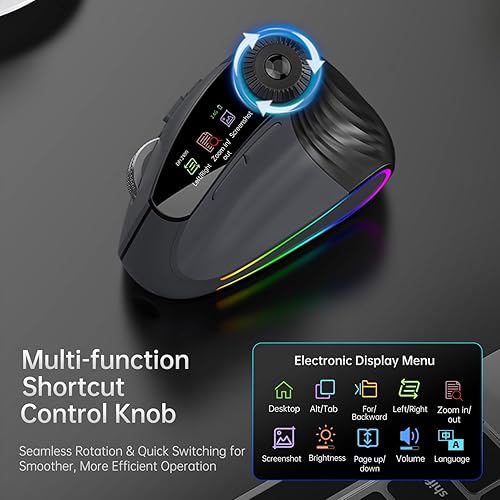 Miniatura 6 de Ratón vertical ergonómico inalámbrico, recargable Bluetooth ultra rápido desplazamiento 4800 DPI Ergo Mouse, 2.4G clic silencioso 6 botones Ratones