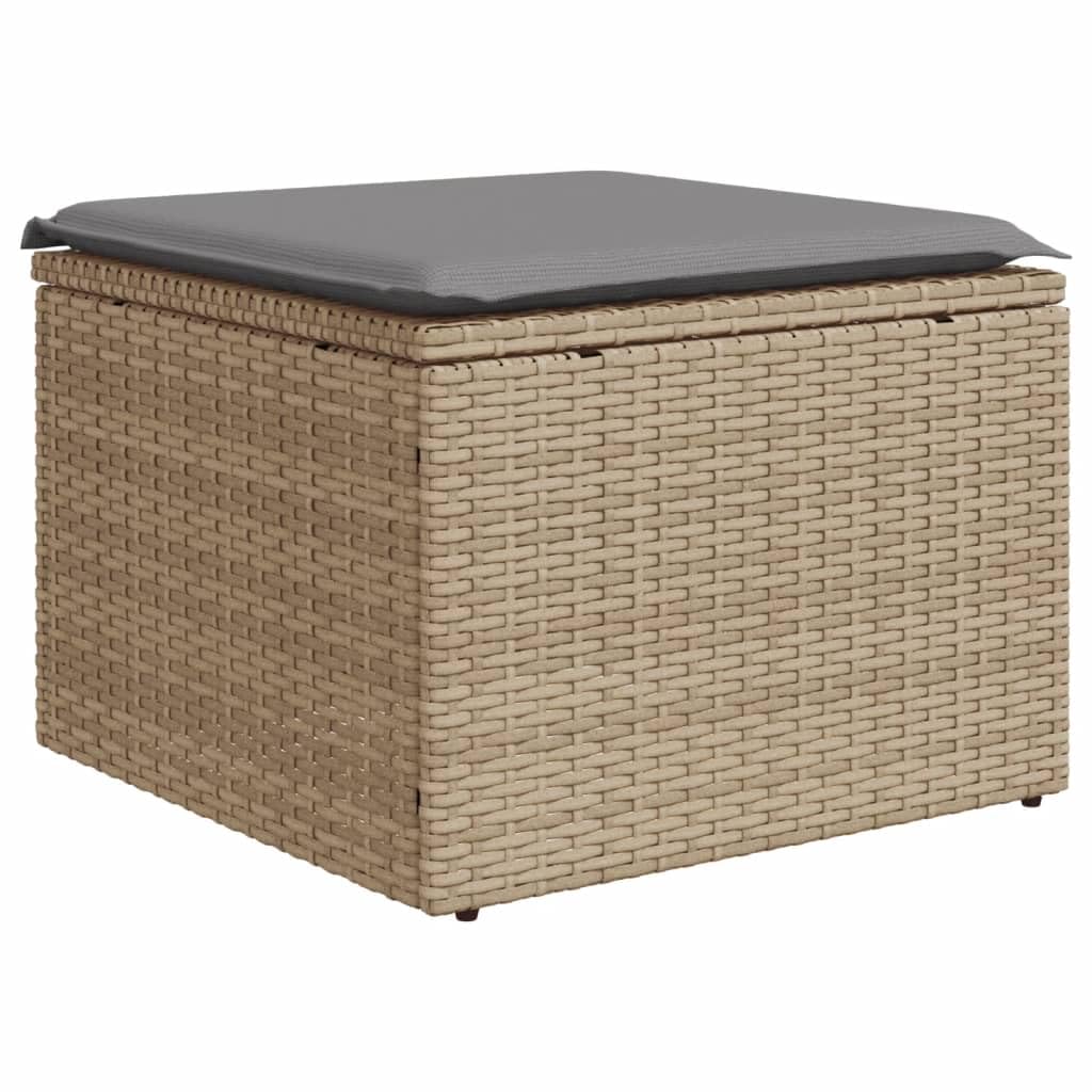 vidaXL Taburete de Jardín con Cojín, Reposapiés con Funda Extraíble, Asiento de Exterior, Taburete para Patio Terraza, Ratán Sintético Beige
