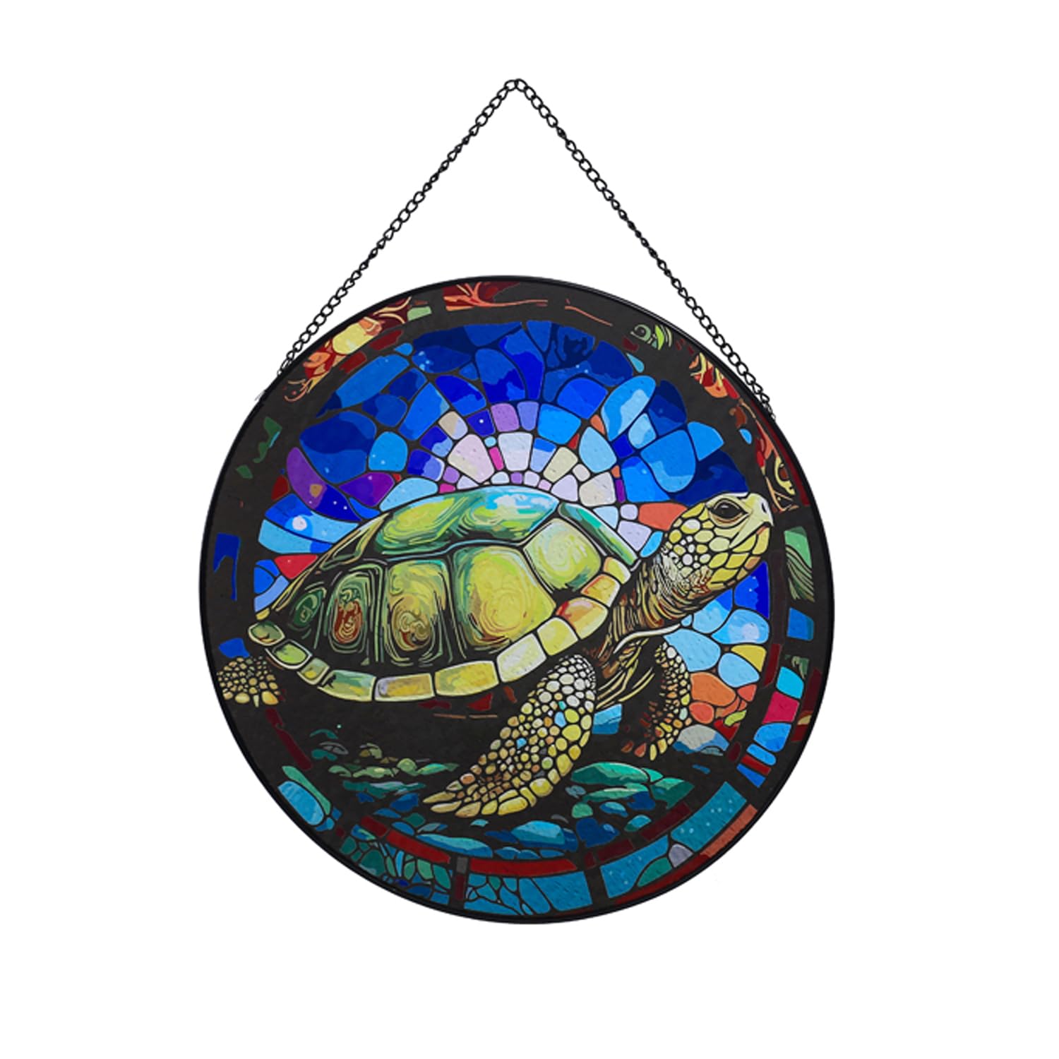 Payutou Hanging Stained Glass for Windows,20cm/7.87 inch Turtle Hand-Painted Glass Panel Window Hanging Suncatchers Christmas Ornaments Home Courtyard Decor,Housewarming Gift (Style A)