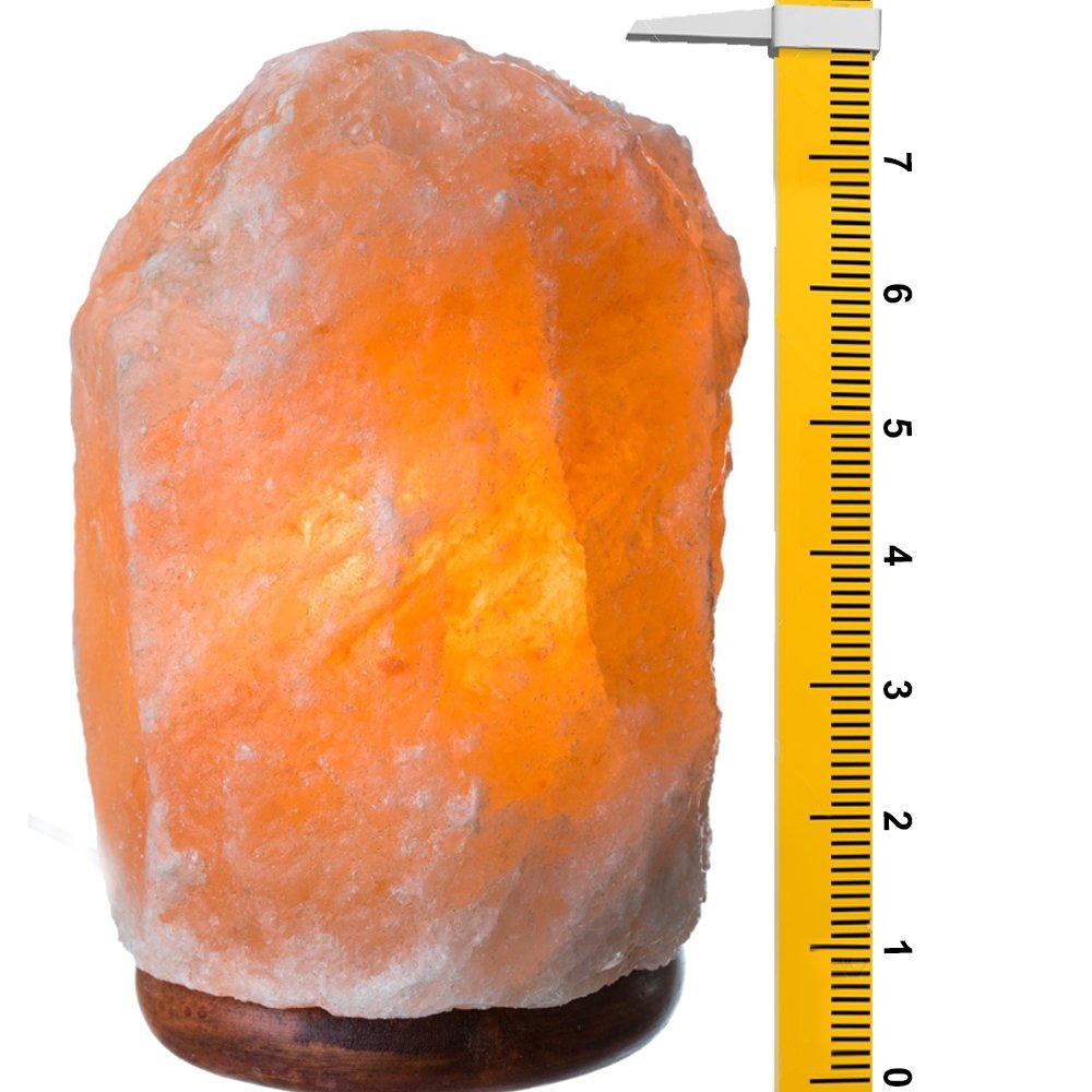 HemingWeigh - Lampe en sel de roche naturel de l'Himalaya avec socle en bois/câble d'alimentation/ampoule (2,72 à 3,17 kg)