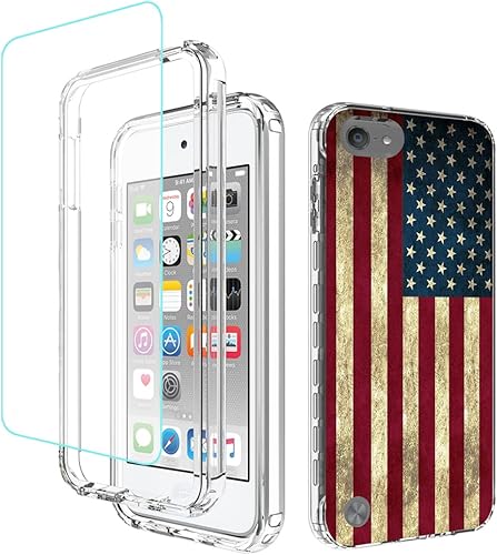 Bohefo Funda para iPod Touch 6Touch 5Touch 7 con protector de pantalla de vidrio templado, cuerpo completo, lindo parachoques floral, a prueba de