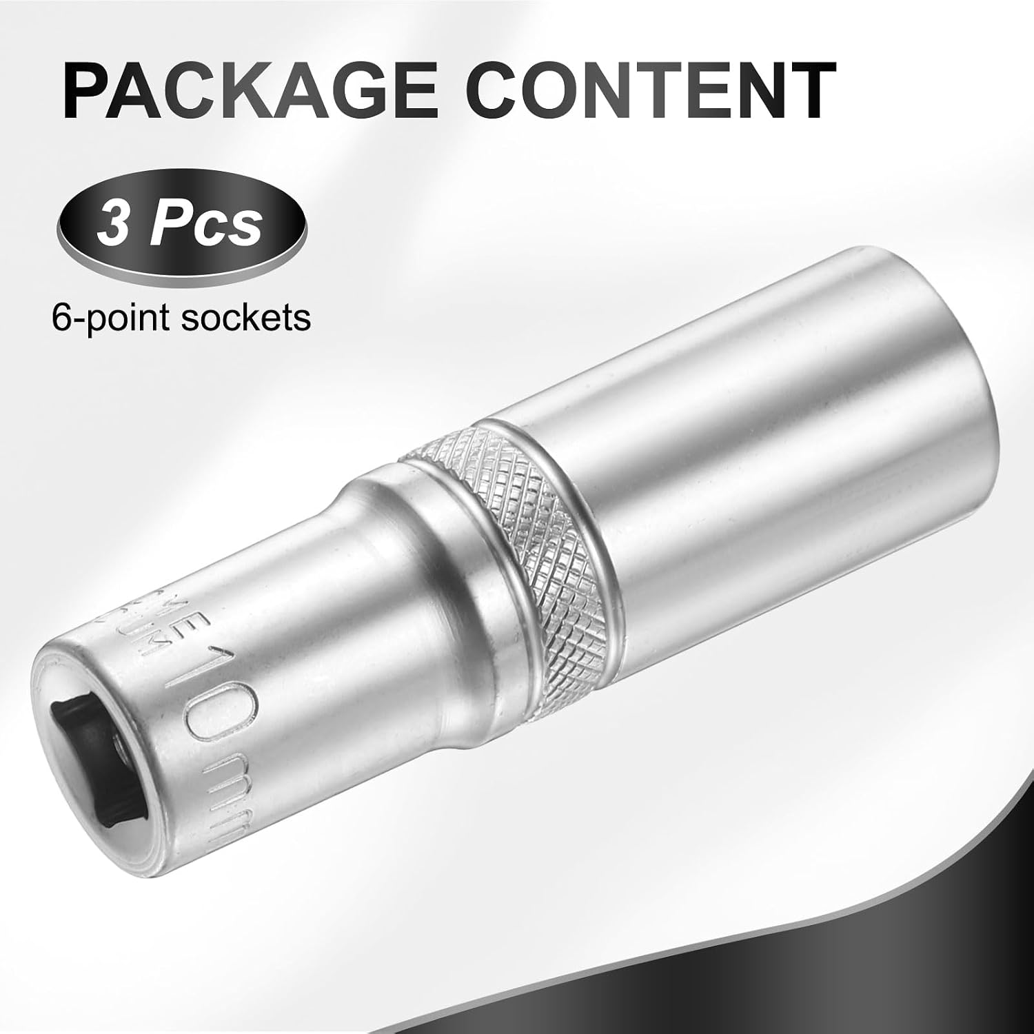 HARFINGTON 3pcs 6 Points Deep Socket 1/4" Drive 10mm Deep Metric CR-V Steel Polished Nickel Plating Flip Sleeve 50mm / 2" Extra Long Socket Tool for Home Auto Nuts Bolts Repair image 3