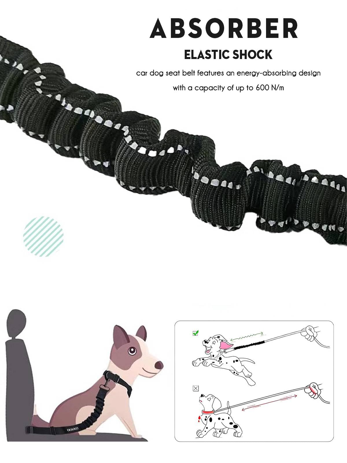 Ceinture securite Chien Voiture, Harnais Laisse Voiture Chien Attache avec Absorption des Chocs élastique et Mousqueton en métal pour Tous Les Chiens et Chats