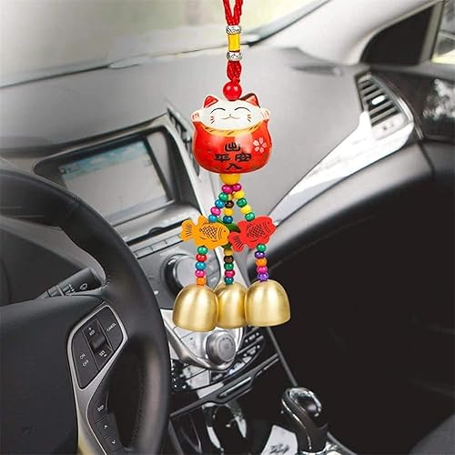 Maneki Neko - Dije colgante de porcelana con diseño de gato de la suerte, carillones de viento Fengshui, gato de la suerte, colgante de cerámica