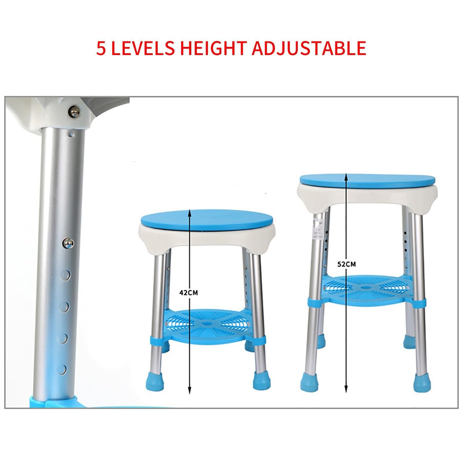 Taburete De Ducha Antideslizante Giratorio 360°, Taburete De Ducha Con Regulable Altura, Aluminio Taburete Para Ducha Moderno Para Personas Mayores Y Discapacitadas, Con Balda, Soporta 100 Kg