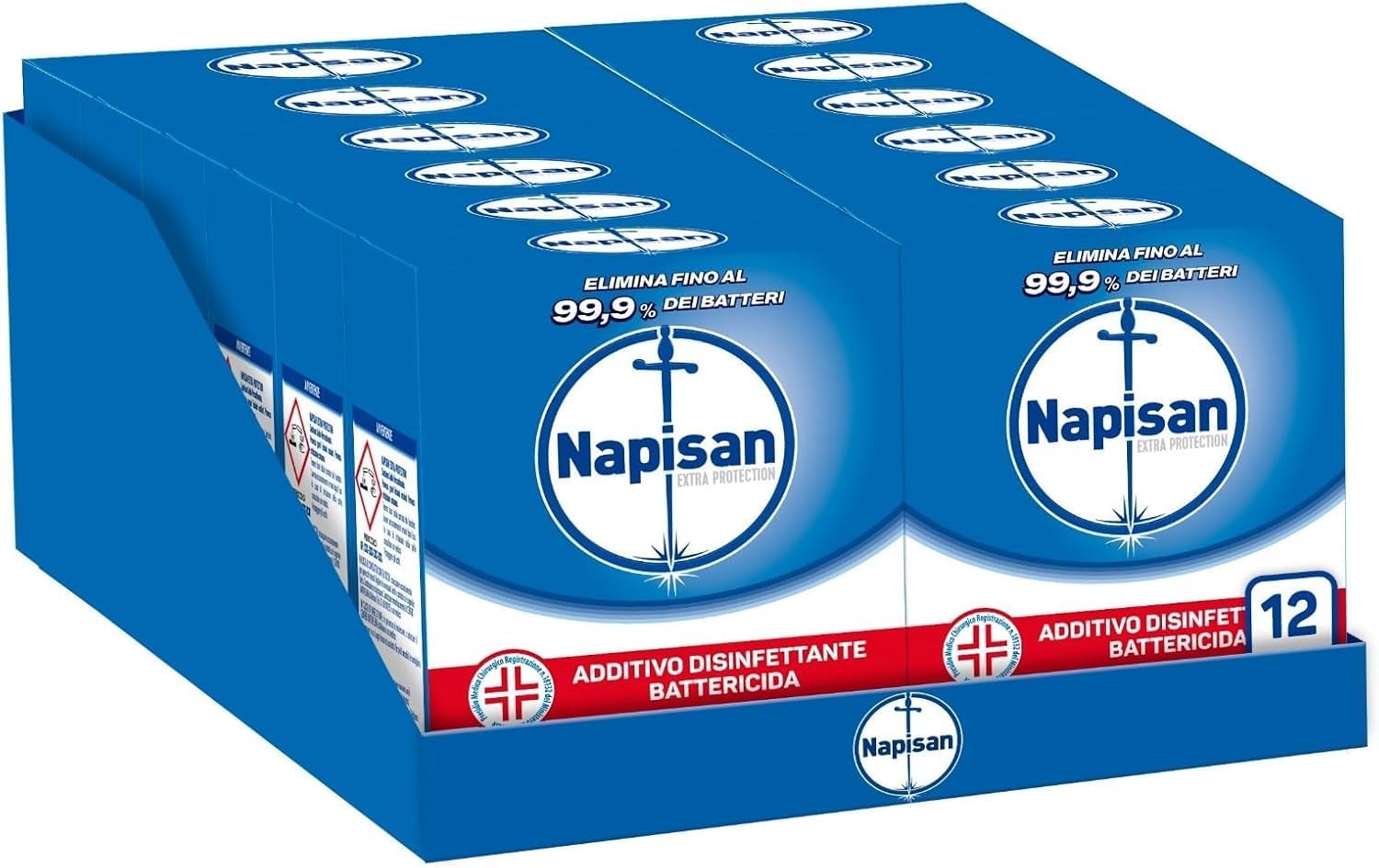 Napisan Extra Protection Additivo Lavatrice, Additivo Disinfettante Lavatrice in Polvere Battericida, 12 Confezioni da 500gr di Additivo in Polvere Lavatrice