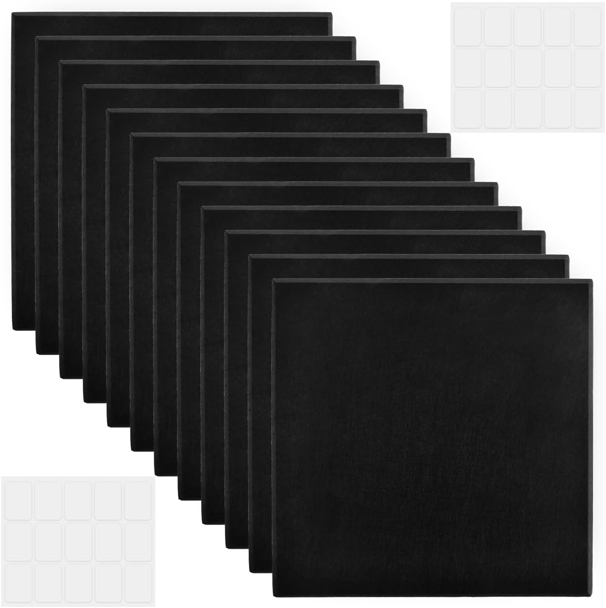 FOCCTS 12 Pcs 11.8" x 11.8" Felt Bulletin Board, Black Cork Board Office Cork Board with Safe Removable Adhesive Tabs, Black Felt Wall Tiles for Photos Letter Memos Home Office Kitchen DIY